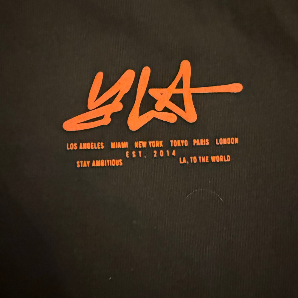YoungLA Mens Washed Black Orange Graphic Tee Model 431 Raw Hem Shirt Size M - Picture 4 of 8